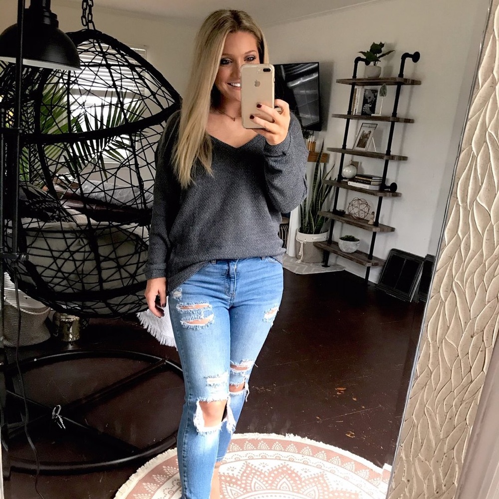 Charcoal Waffle Sweater